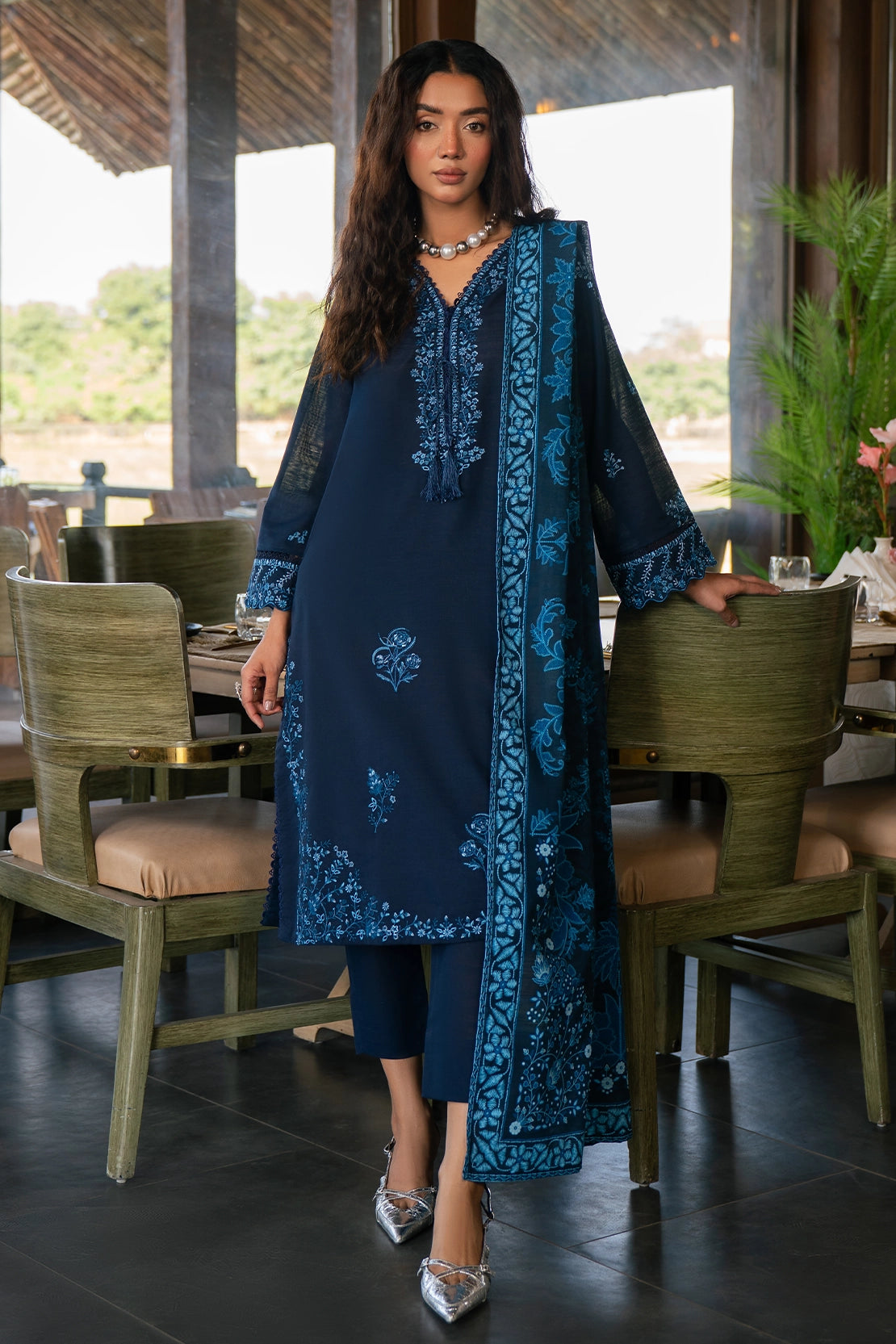 3 Piece - Premium Embroidered Khaddar - 1027