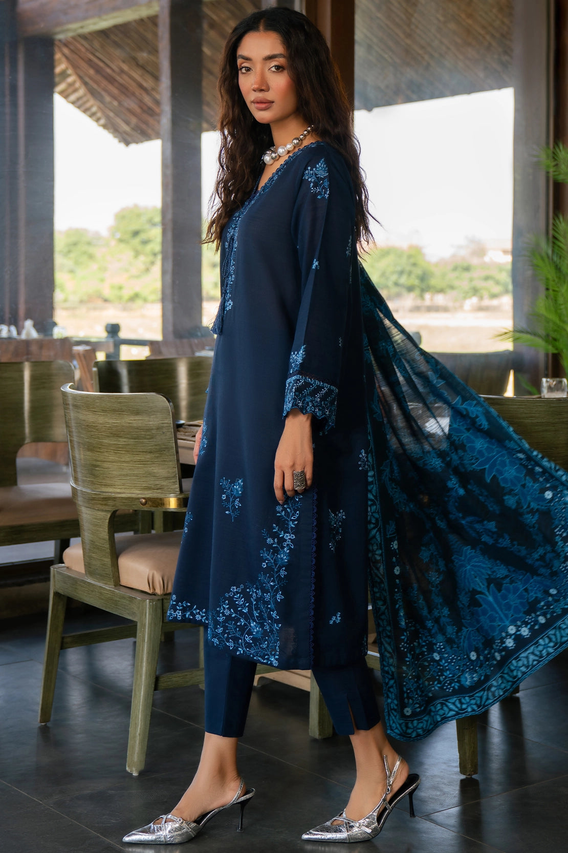 3 Piece - Premium Embroidered Khaddar - 1027