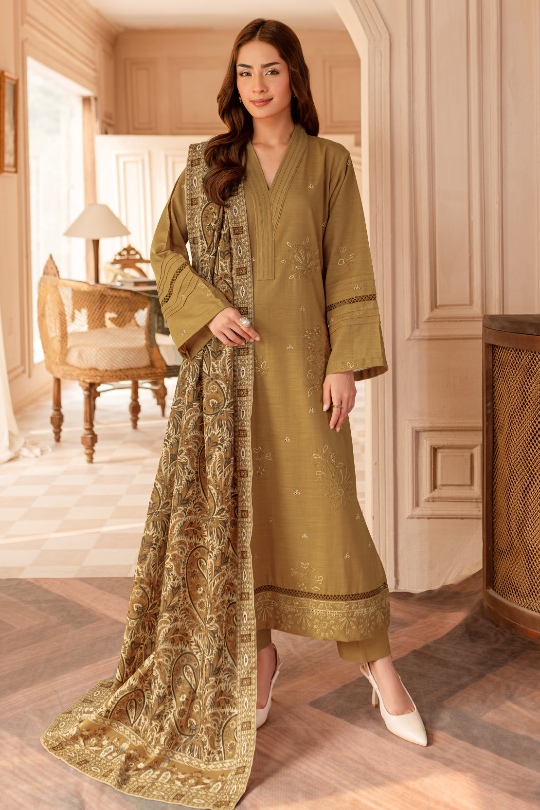 3 PIECE - PREMIUM EMBROIDERED KHADDAR - 9338