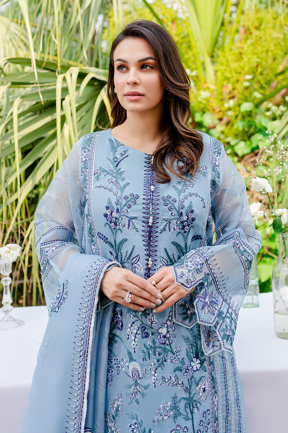 4 Piece – Mareen Sky Blue – Cotton Net Embroidered Suit