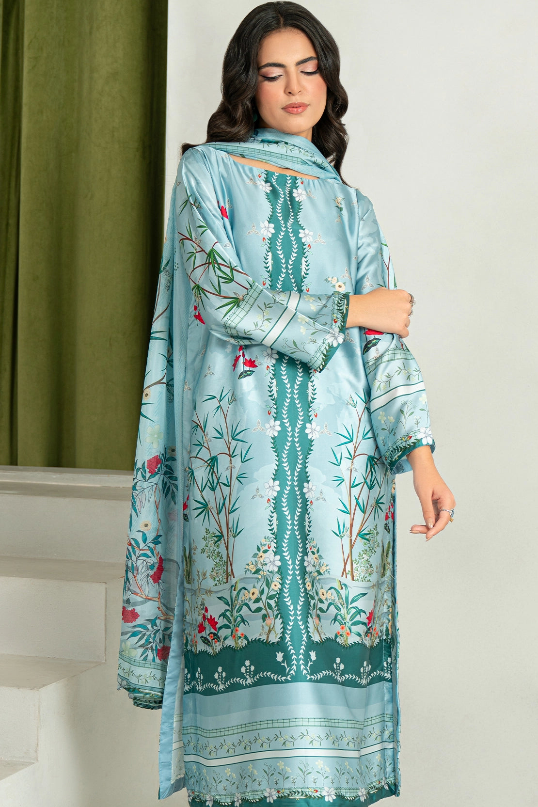 3 Piece - Digitally Printed Silk - 1007