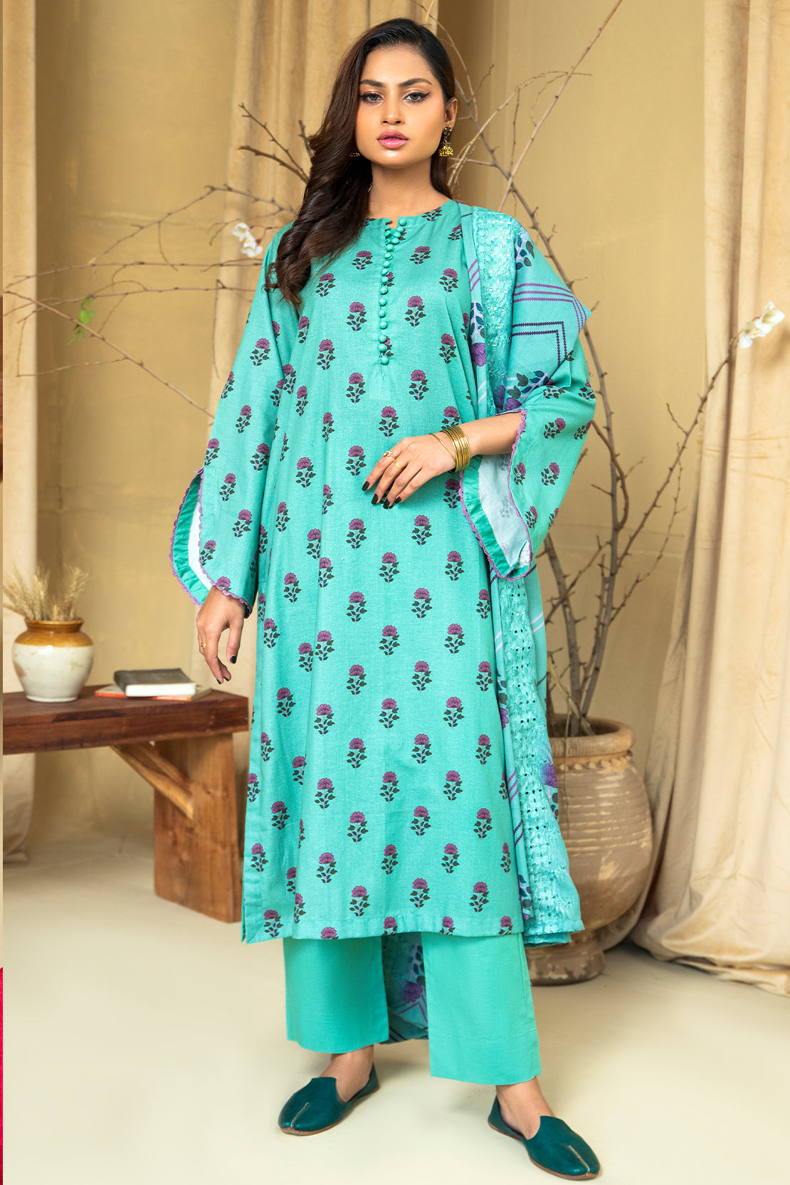 3 PIECE - PREMIUM PRINTED KHADDAR - 8438