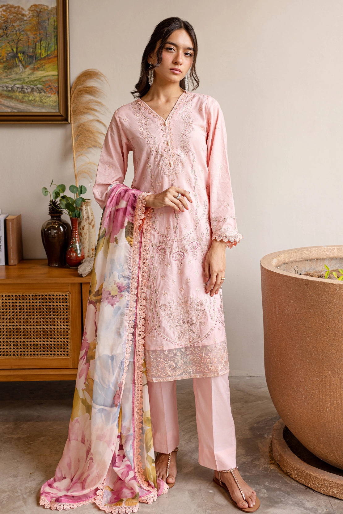 3 Piece - Premium Embroidered Lawn - 449S