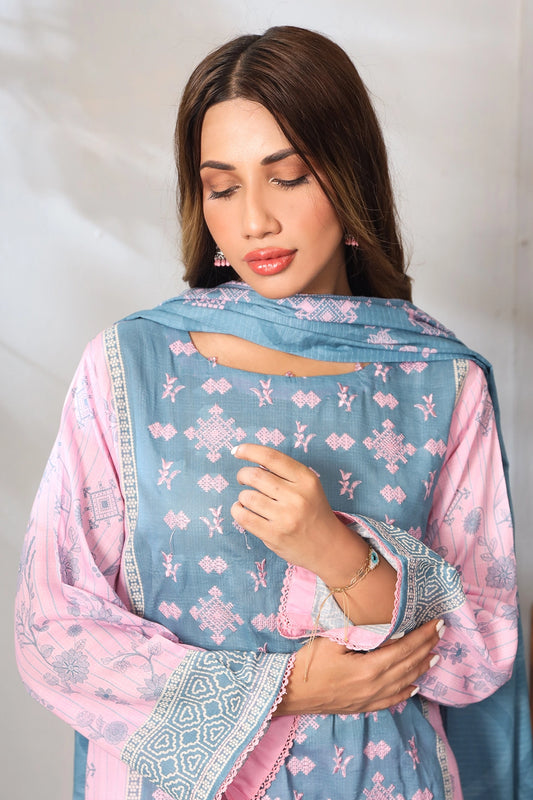 3 PIECE - PREMIUM EMBROIDERED LAWN - 9092