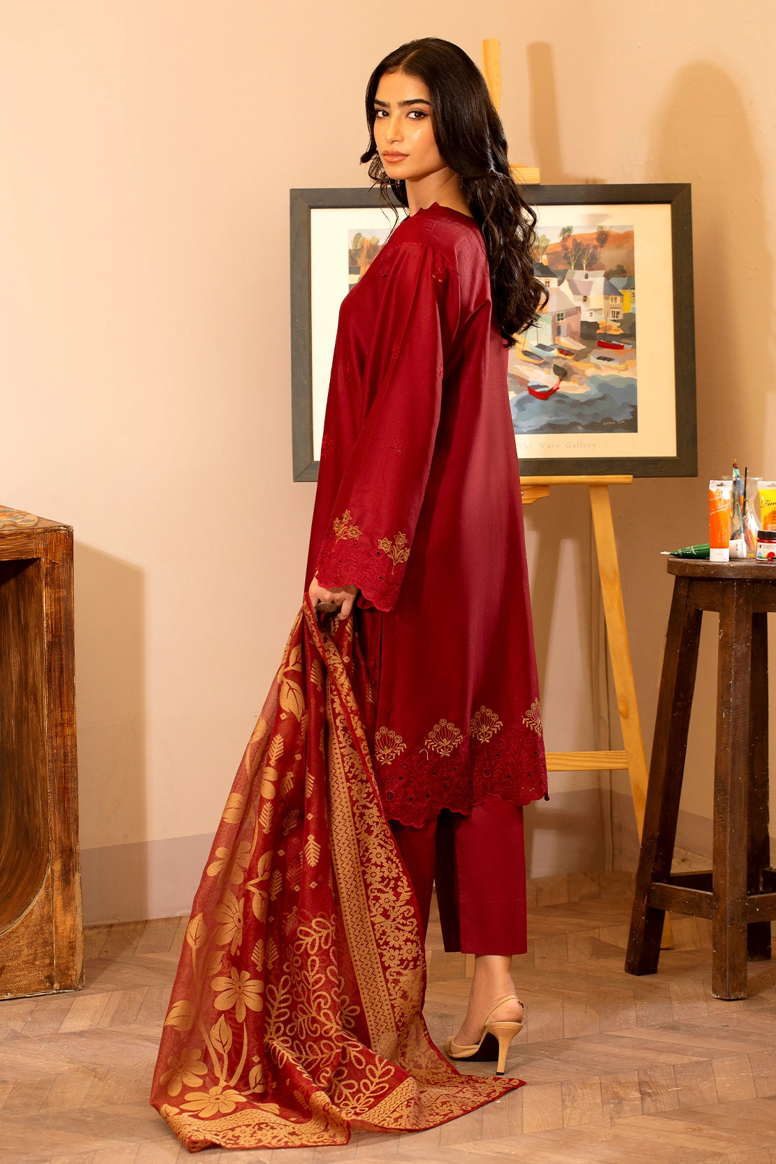 3 Piece- Premium Embroidered Lawn - 3710