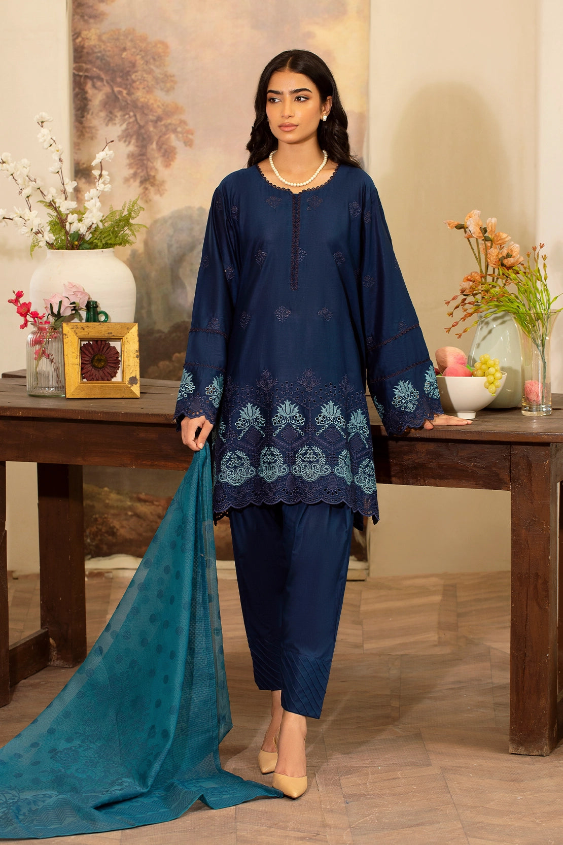 3 Piece- Premium Embroidered Lawn - 3719