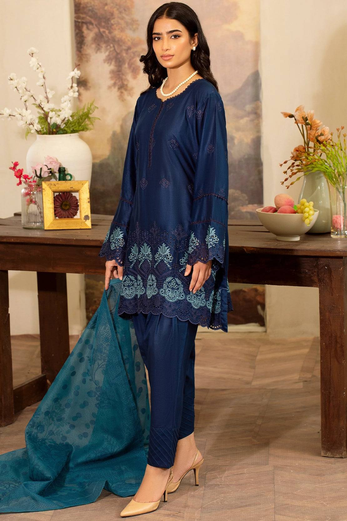 3 Piece- Premium Embroidered Lawn - 3719