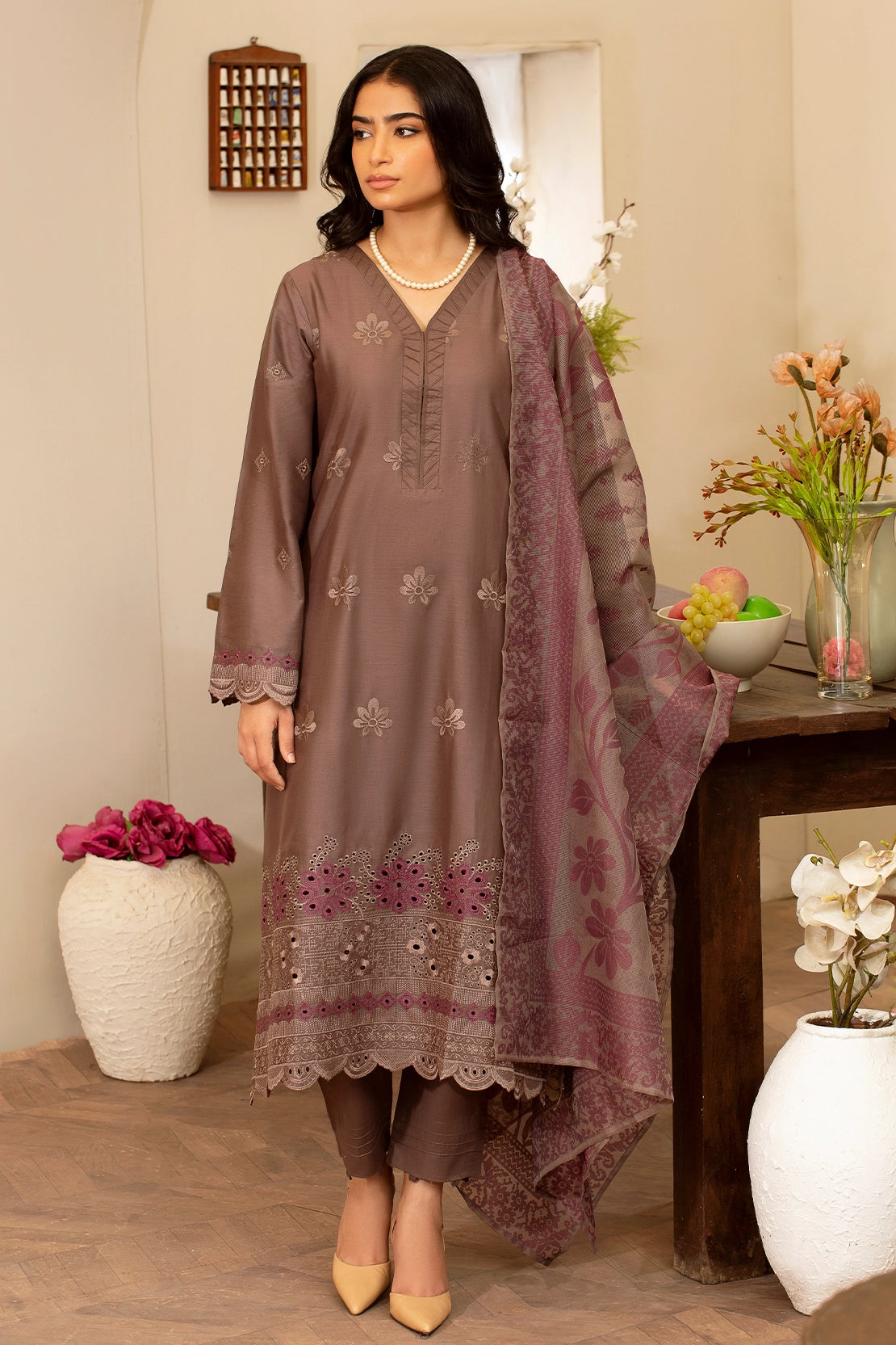 3 Piece- Premium Embroidered Lawn - 3711