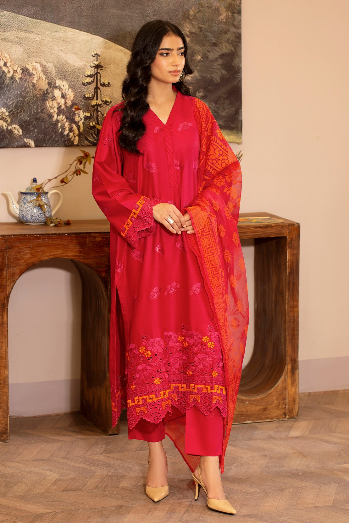 3 Piece- Premium Embroidered Lawn - 3714
