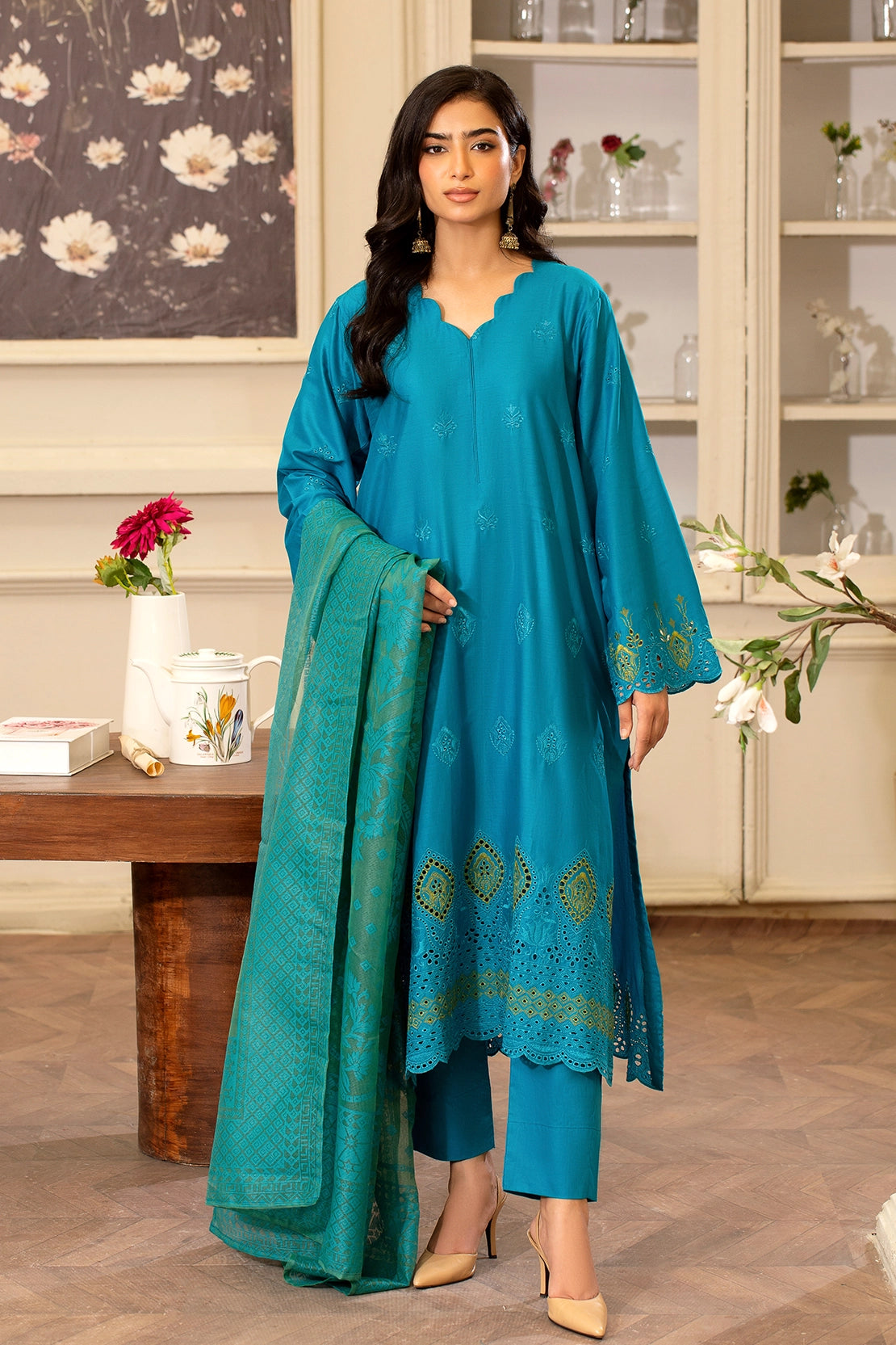 3 Piece- Premium Embroidered Lawn - 3715