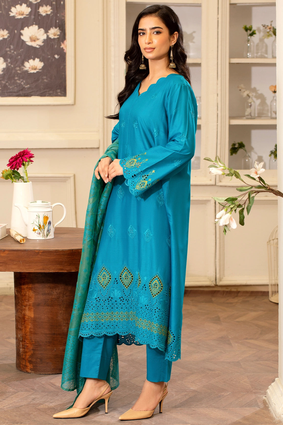 3 Piece- Premium Embroidered Lawn - 3715
