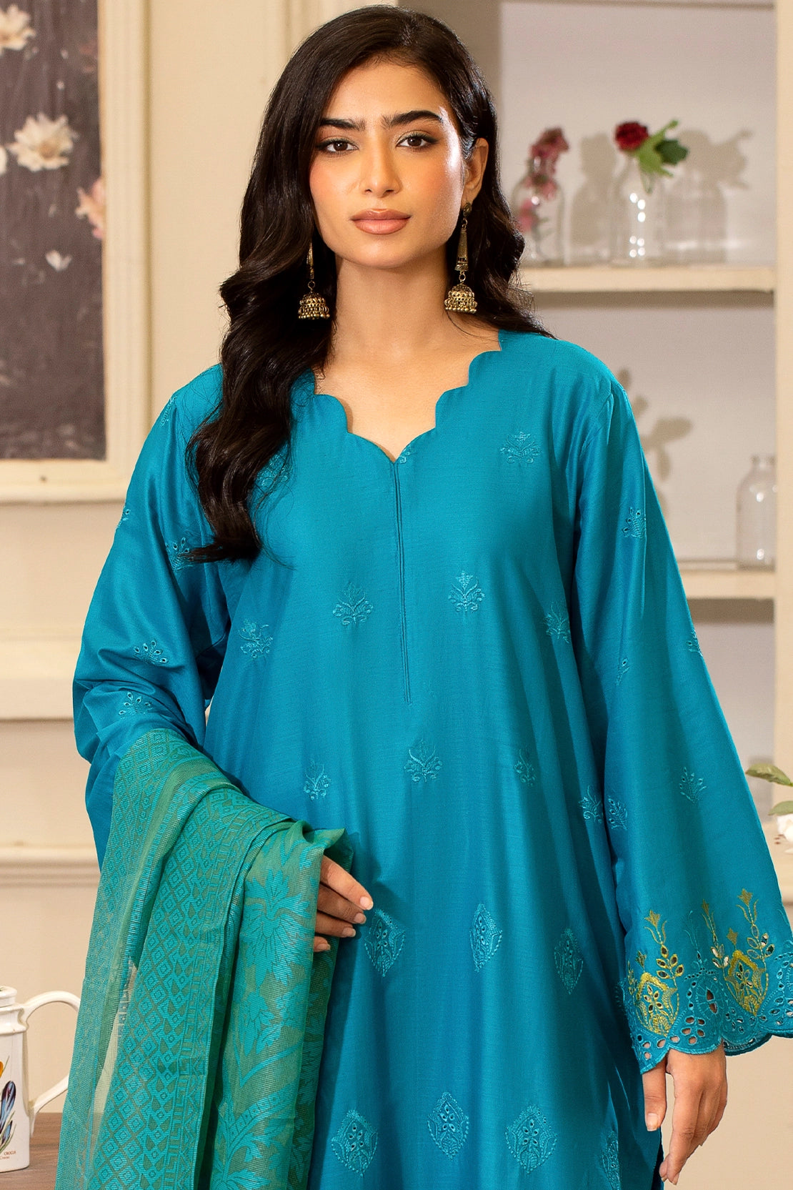 3 Piece- Premium Embroidered Lawn - 3715