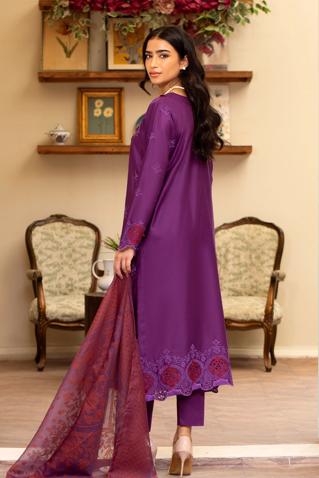 3 Piece- Premium Embroidered Lawn - 3716