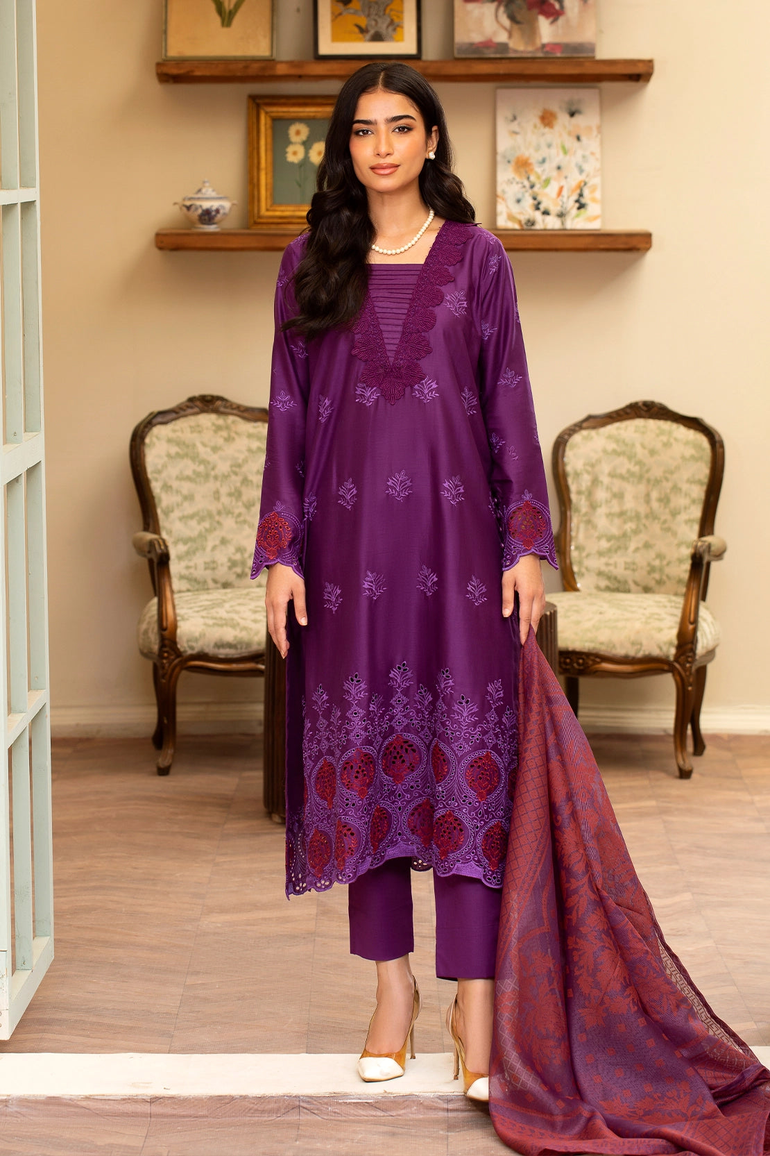 3 Piece- Premium Embroidered Lawn - 3716