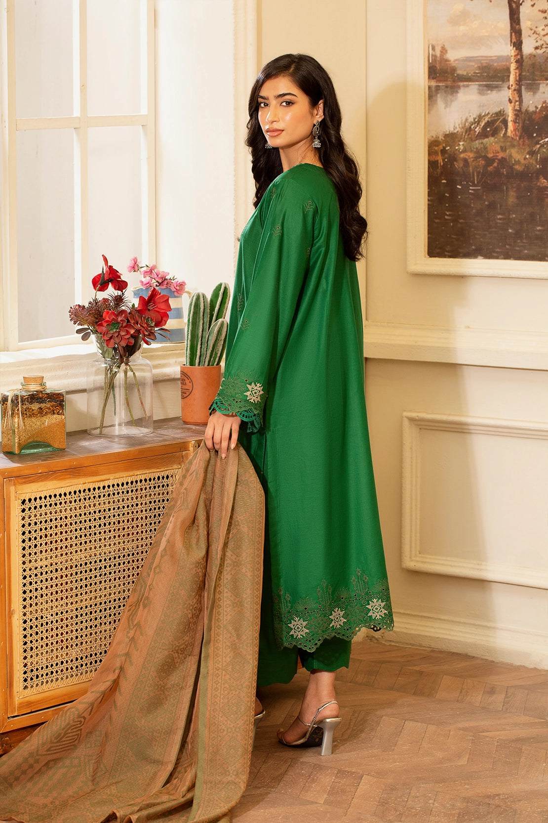 3 Piece- Premium Embroidered Lawn - 3717