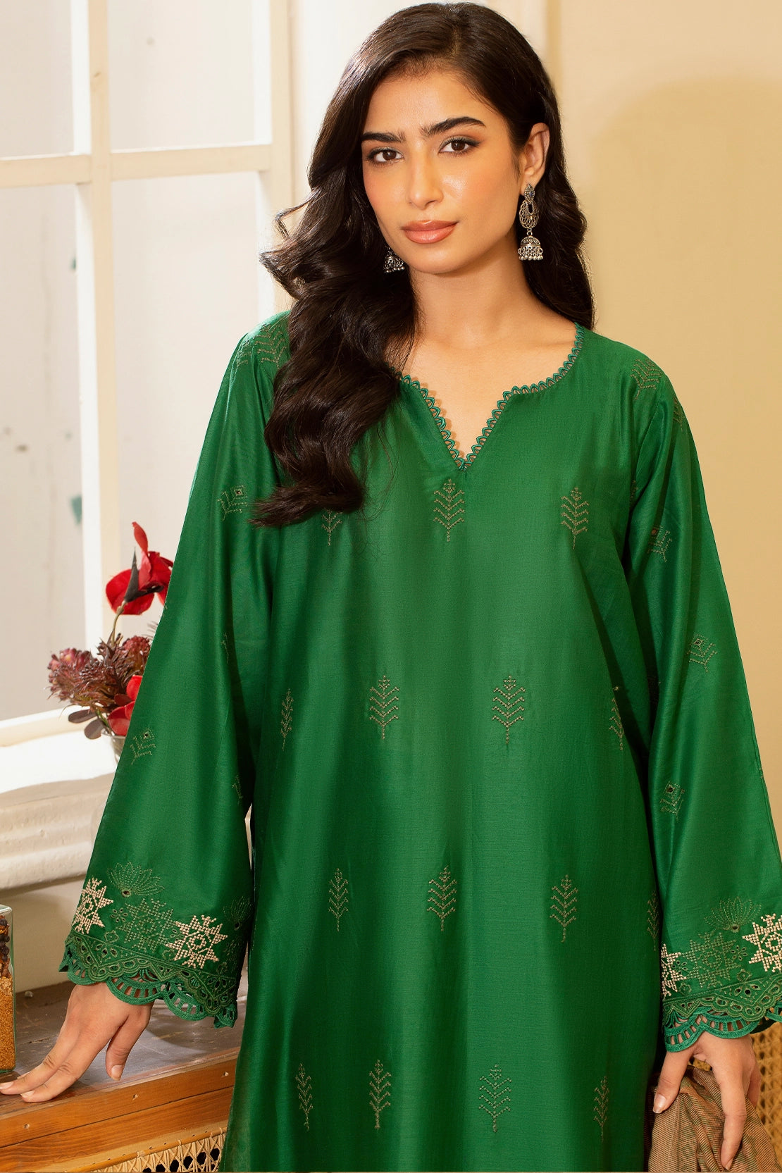 3 Piece- Premium Embroidered Lawn - 3717