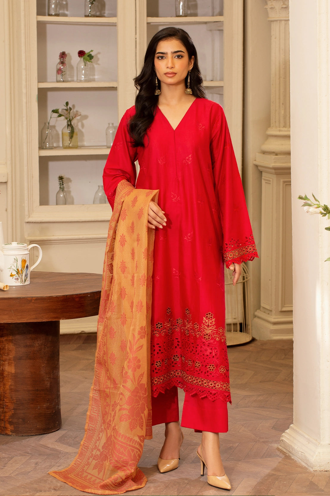 3 Piece- Premium Embroidered Lawn - 3718