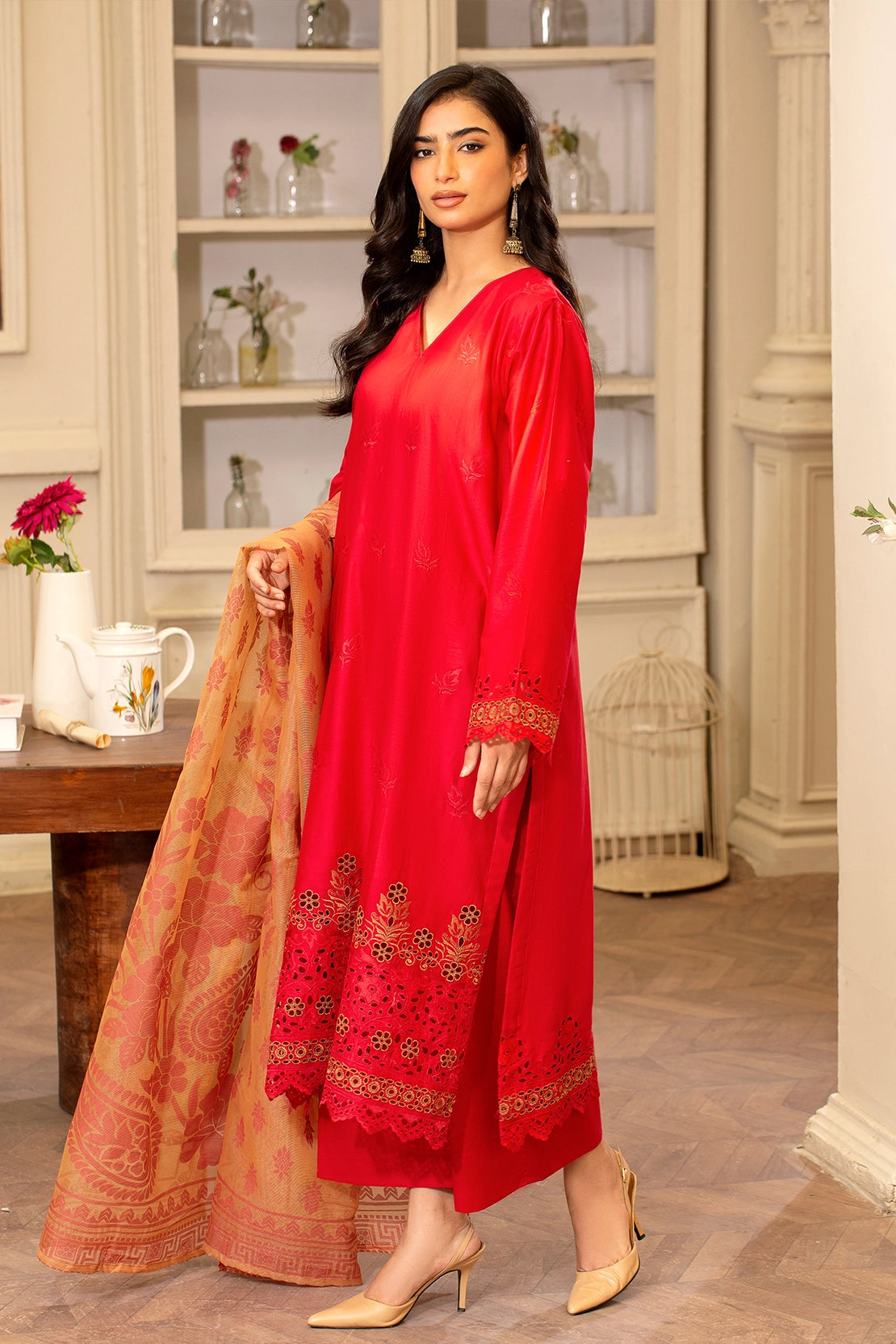3 Piece- Premium Embroidered Lawn - 3718