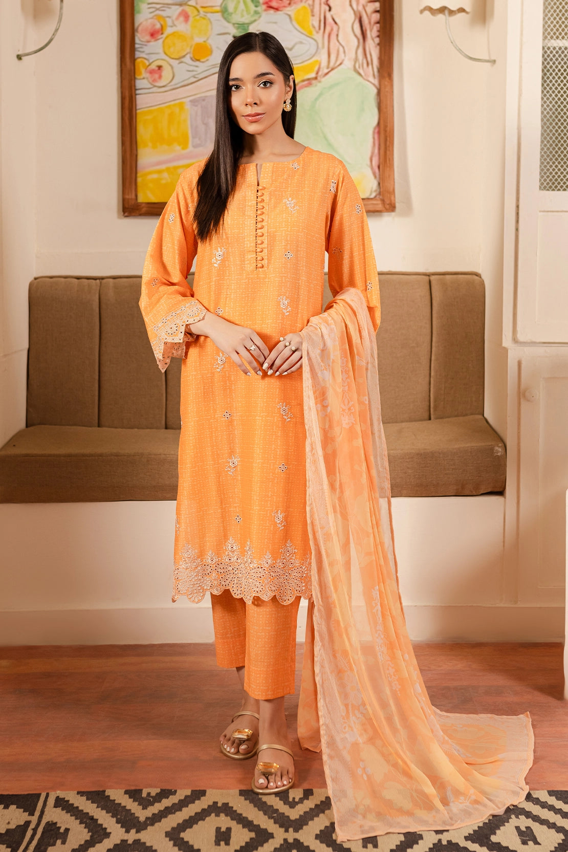 3 PIECE - PREMIUM EMBROIDERED LAWN - 8896