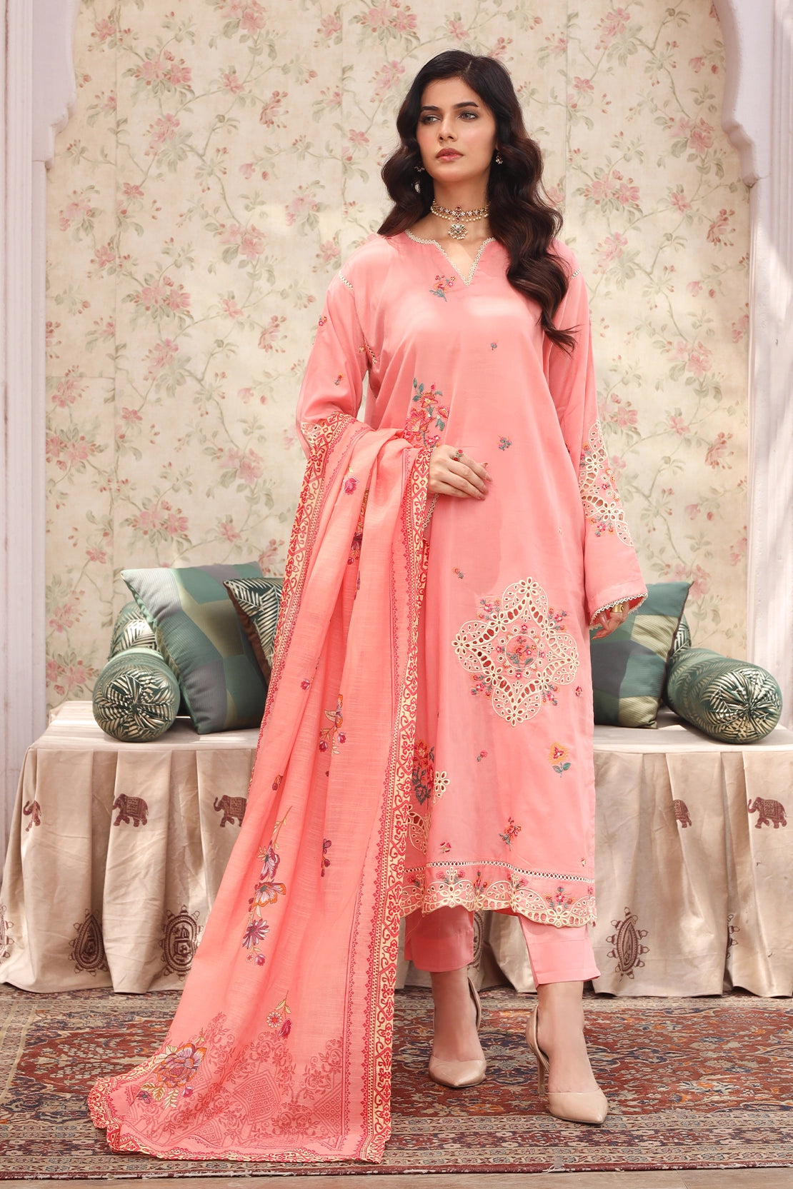 3 Piece - Premium Embroidered Lawn - 8863