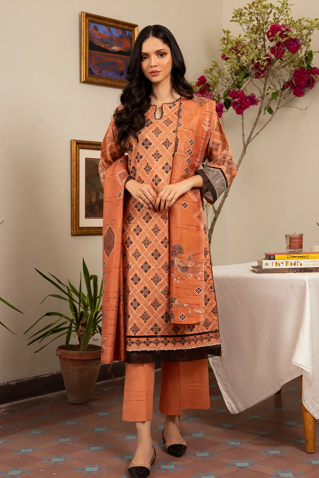 3 Piece - Embroidered Luxury Lawn - 7440