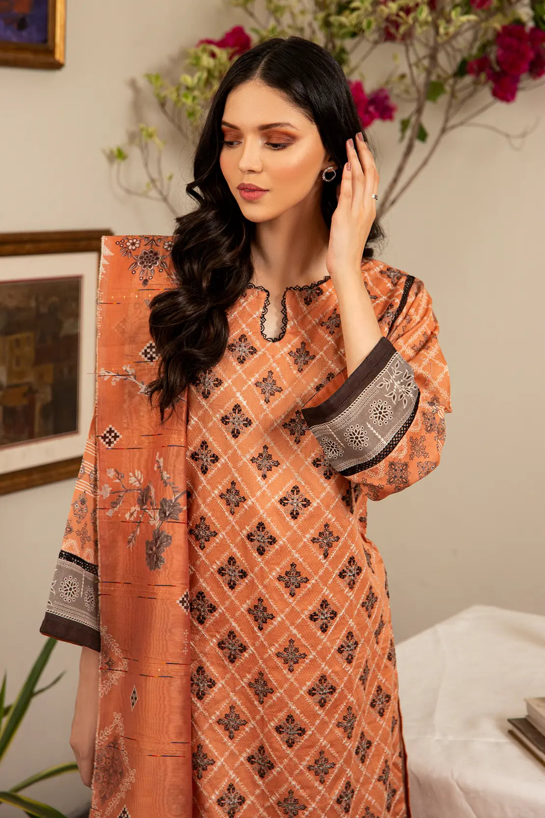 3 Piece - Embroidered Luxury Lawn - 7440