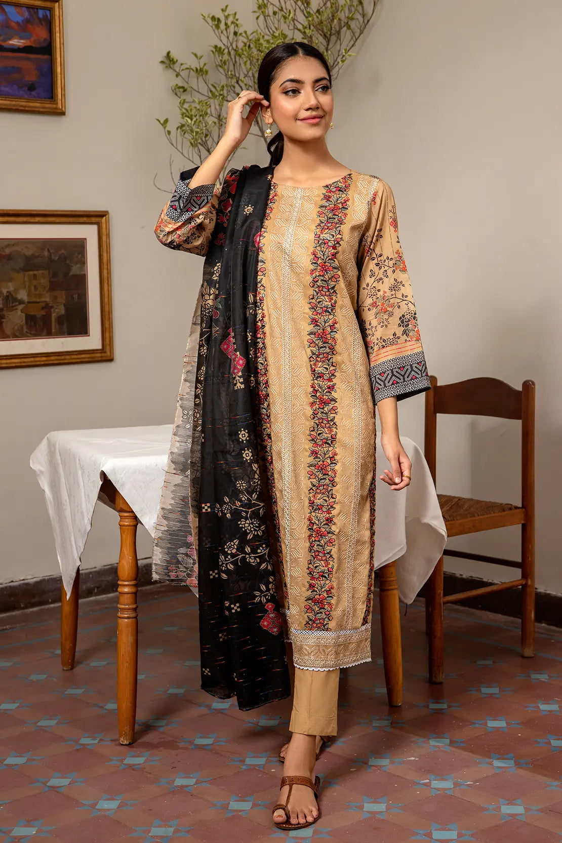 3 Piece - Embroidered Luxury Lawn - 7436