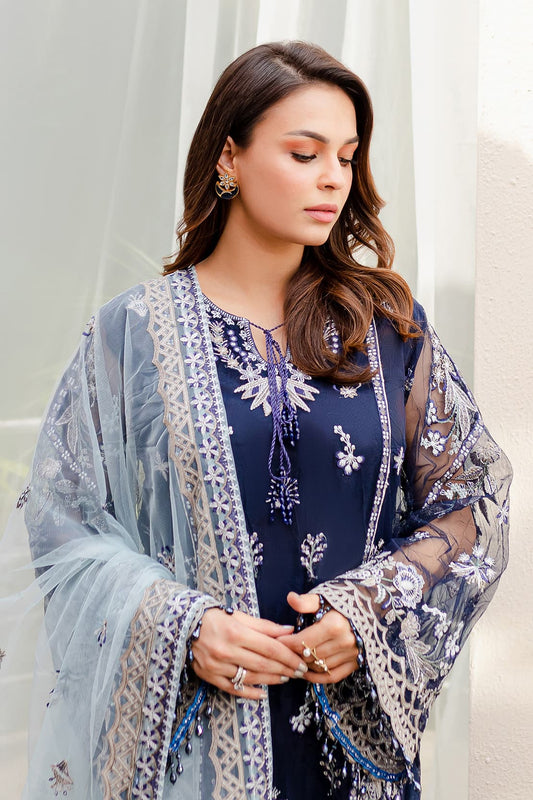 4 Piece – Salina Navy Blue – Net Embroidered Suit