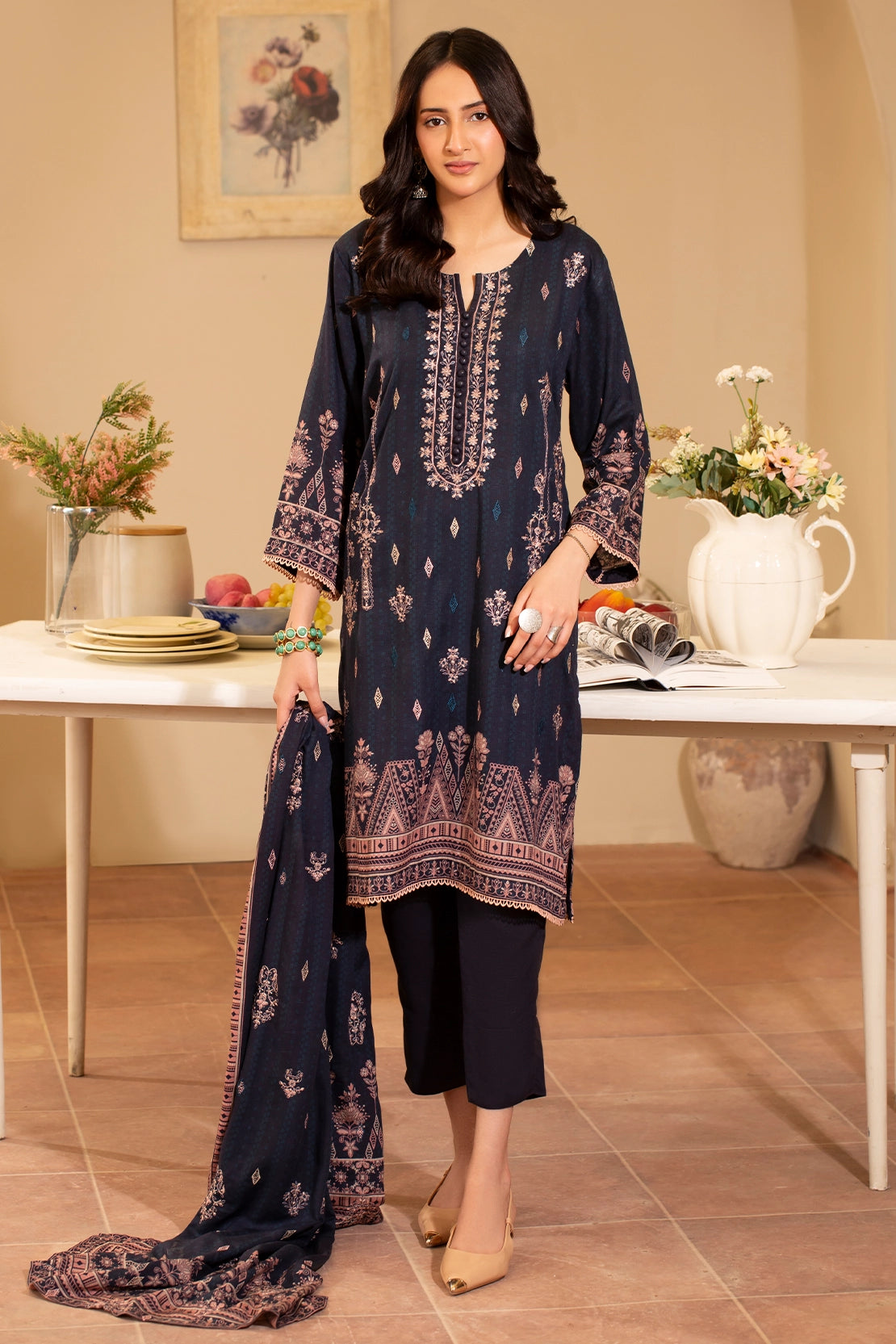 3 PIECE - PREMIUM EMBROIDERED KARANDI - 184