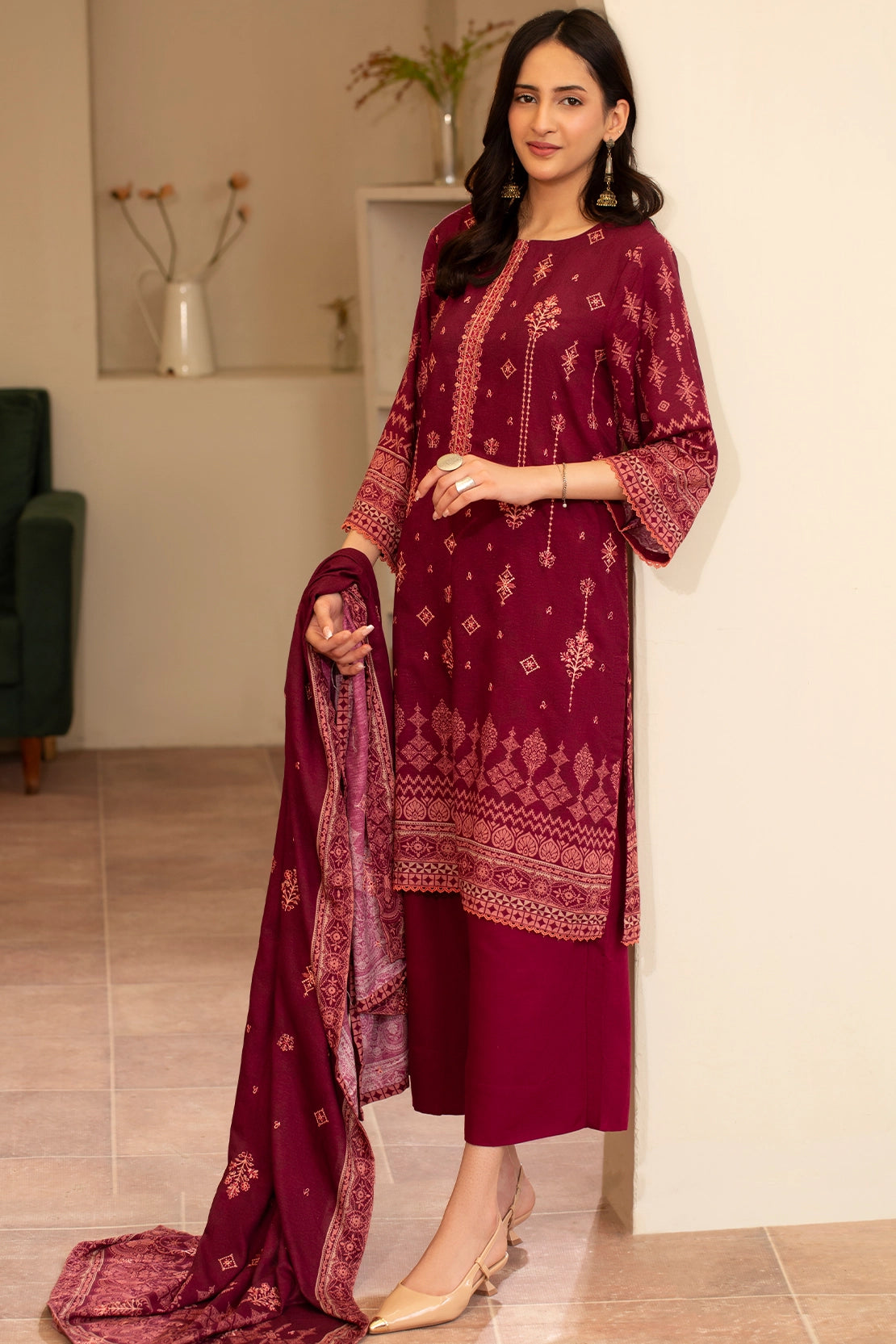 3 PIECE - PREMIUM EMBROIDERED KARANDI - 188
