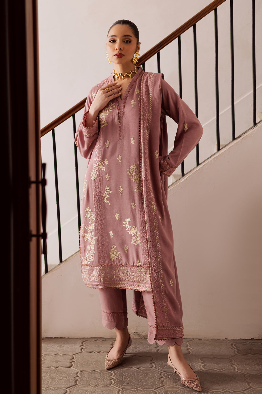 3 Piece - Premium Embroidered Karandi - 6666