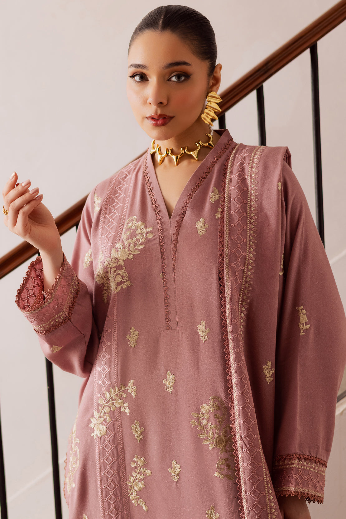 3 Piece - Premium Embroidered Karandi - 6666