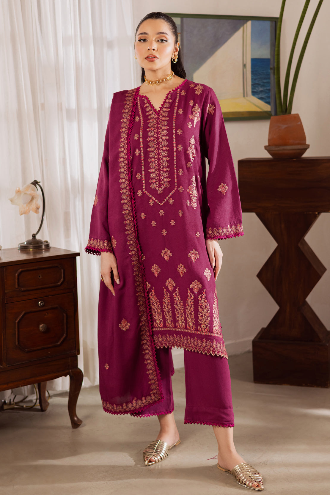 3 Piece - Premium Embroidered Karandi - 6662