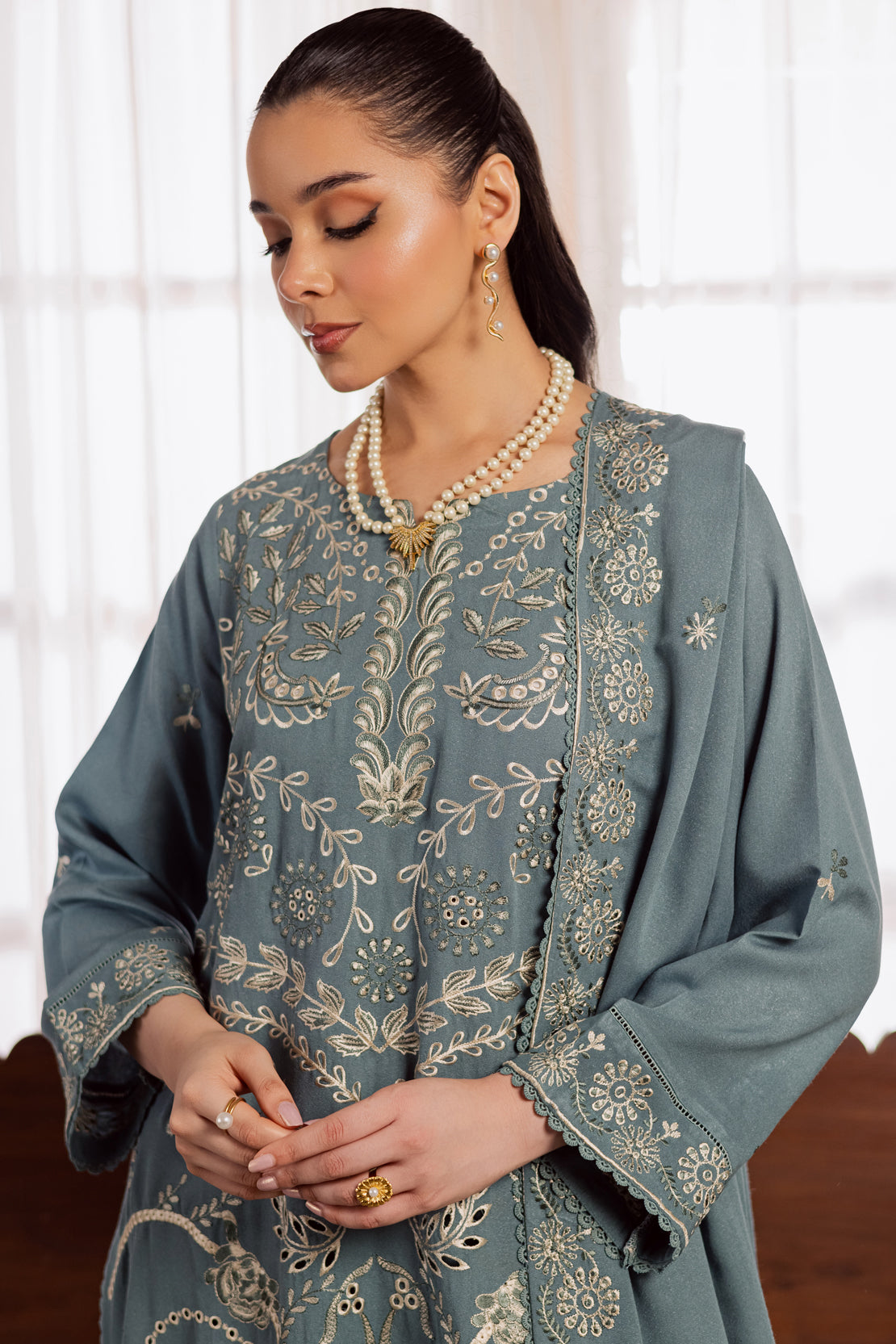 3 Piece - Premium Embroidered Karandi - 6663