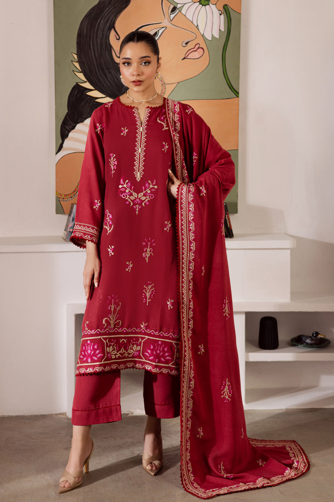 3 Piece - Premium Embroidered Karandi - 6667