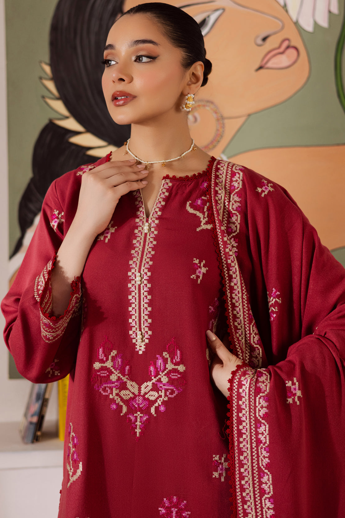 3 Piece - Premium Embroidered Karandi - 6667