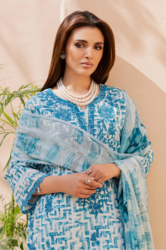 3 Piece - Premium Embroidered Lawn - 3733