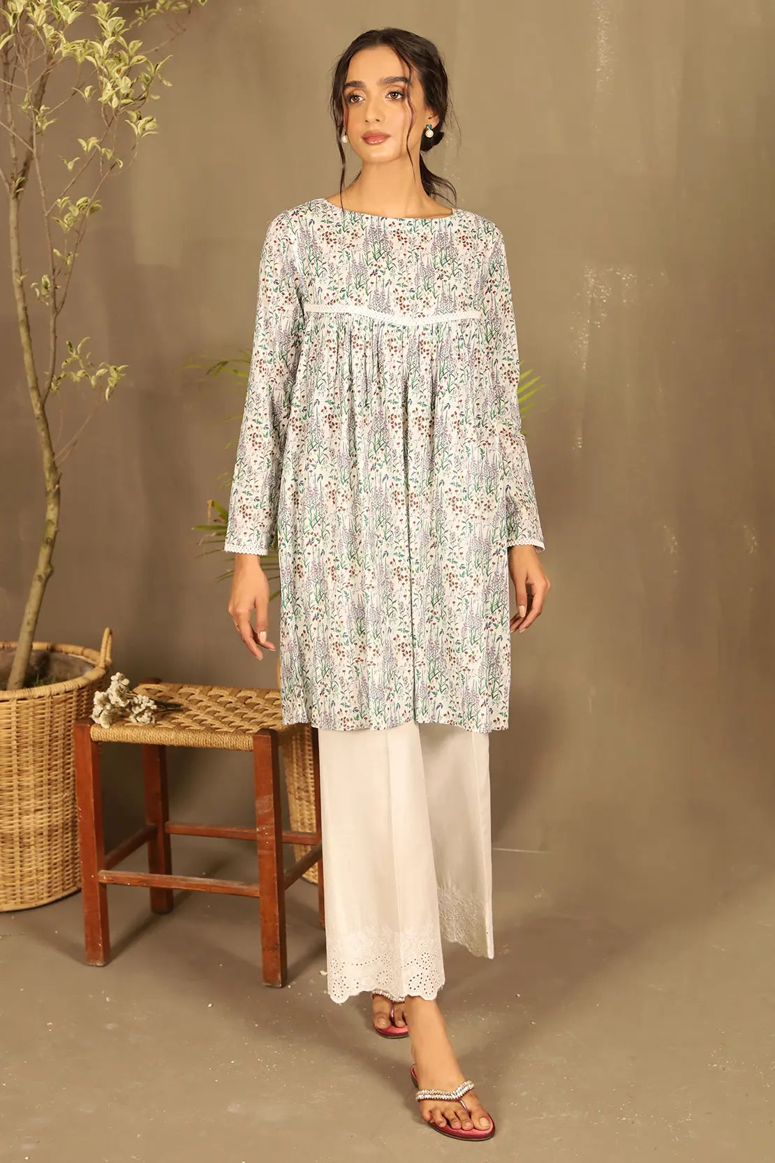 2 Piece - Printed Lawn Shirt with Embroidered Trouser - 7631