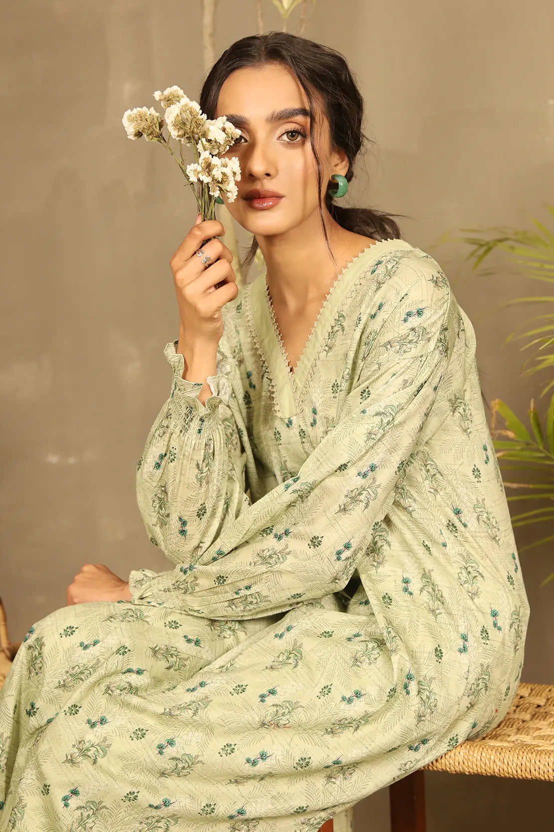 2 Piece - Printed Lawn Shirt with Embroidered Trouser - 7640