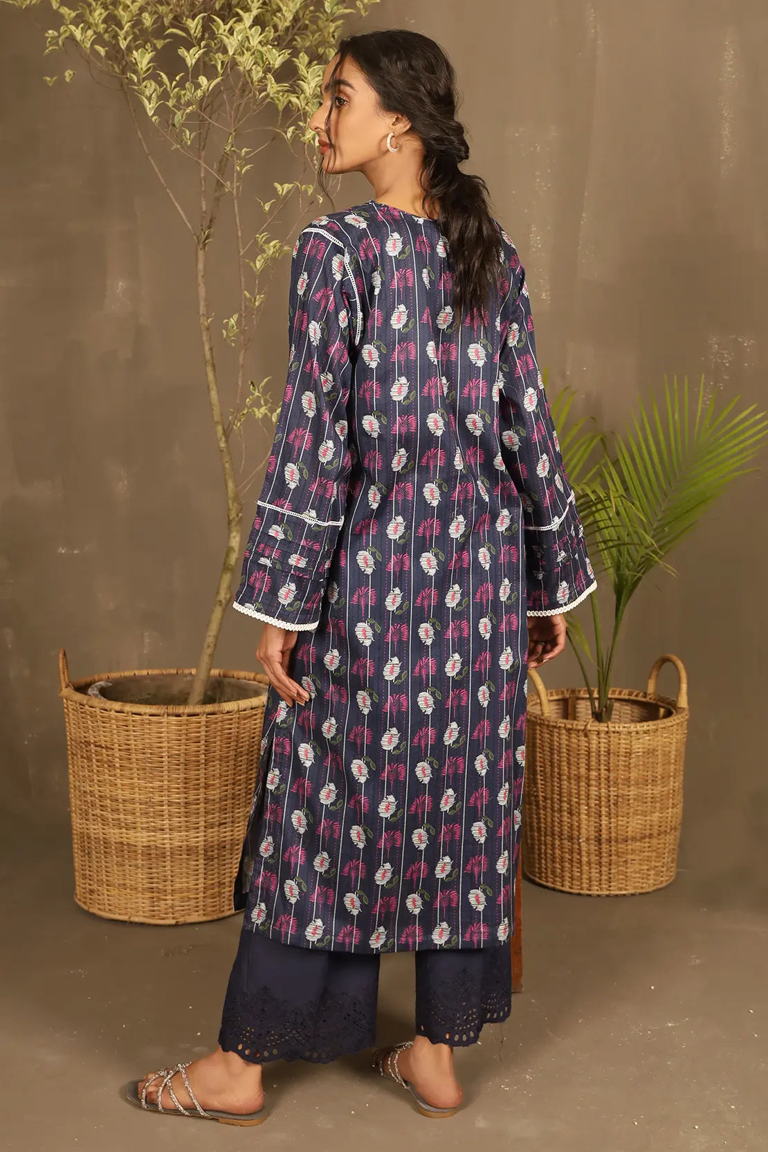 2 Piece - Printed Lawn Shirt with Embroidered Trouser - 7632