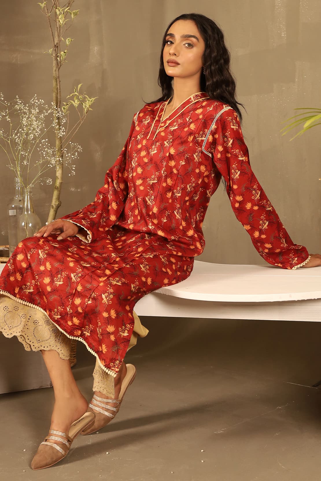 2 Piece - Printed Lawn Shirt with Embroidered Trouser - 7633