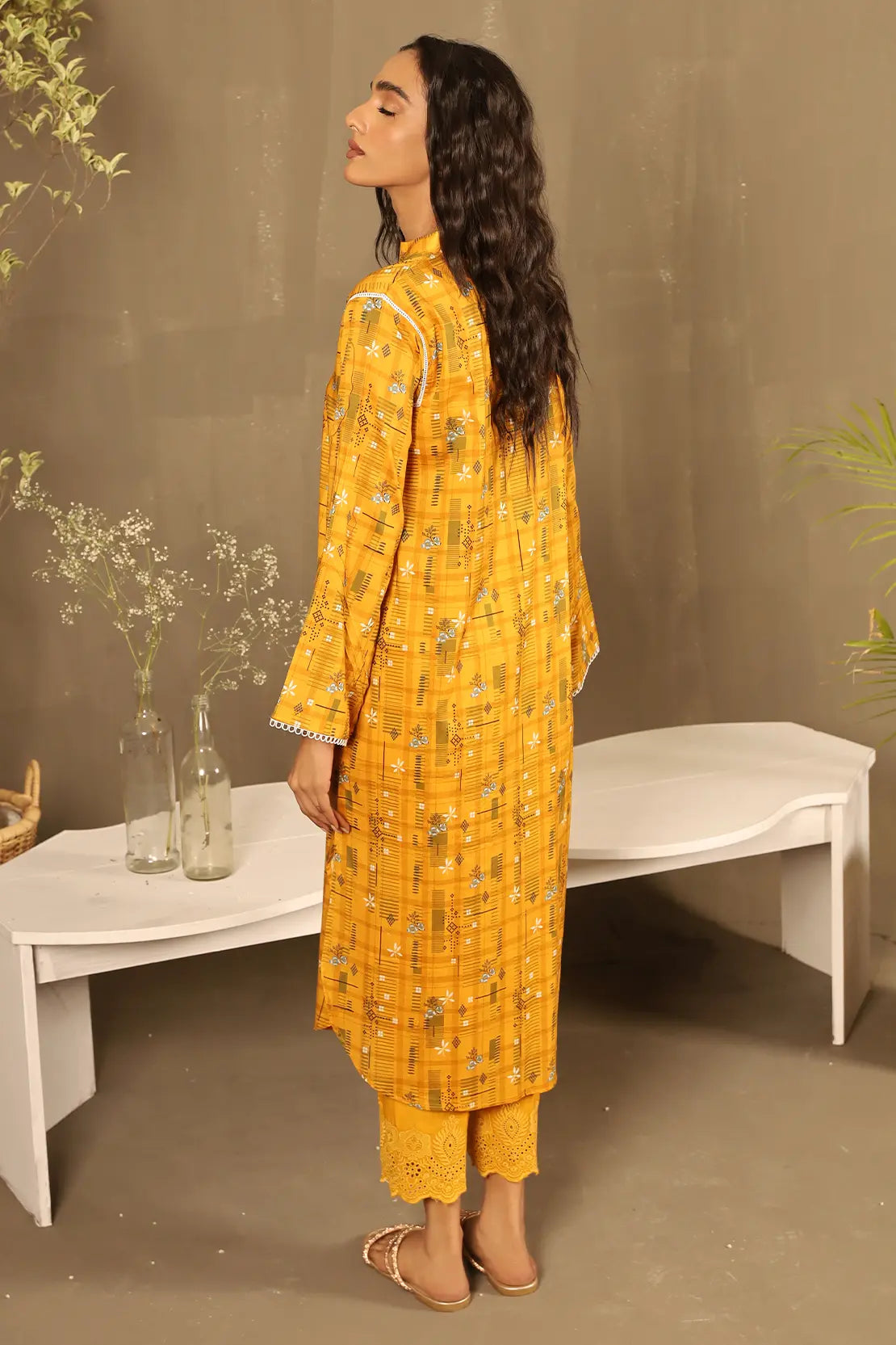2 Piece - Printed Lawn Shirt with Embroidered Trouser - 7634