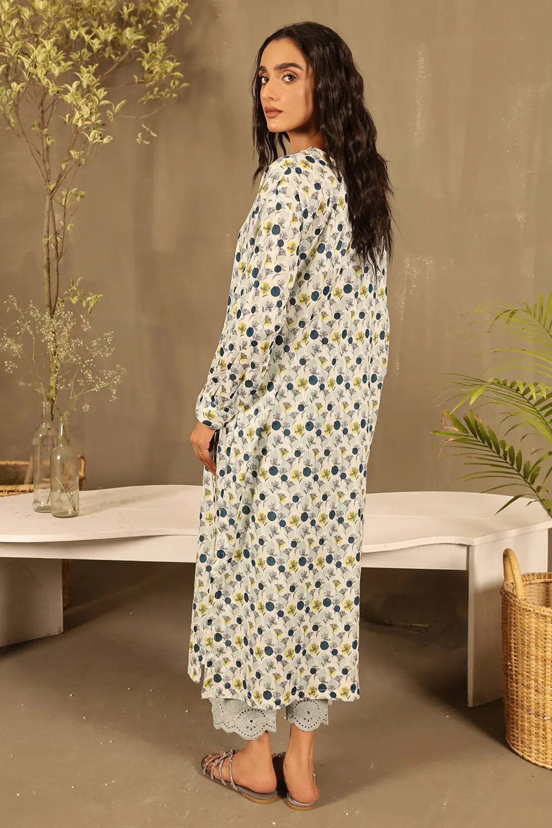 2 Piece - Printed Lawn Shirt with Embroidered Trouser - 7635