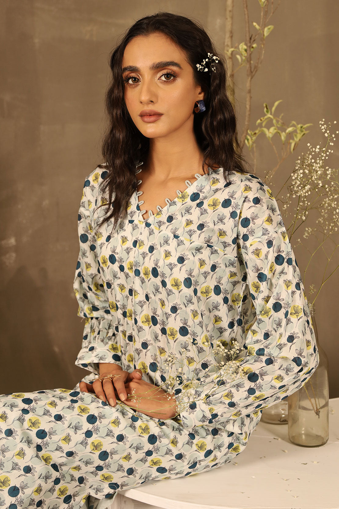 2 Piece - Printed Lawn Shirt with Embroidered Trouser - 7635