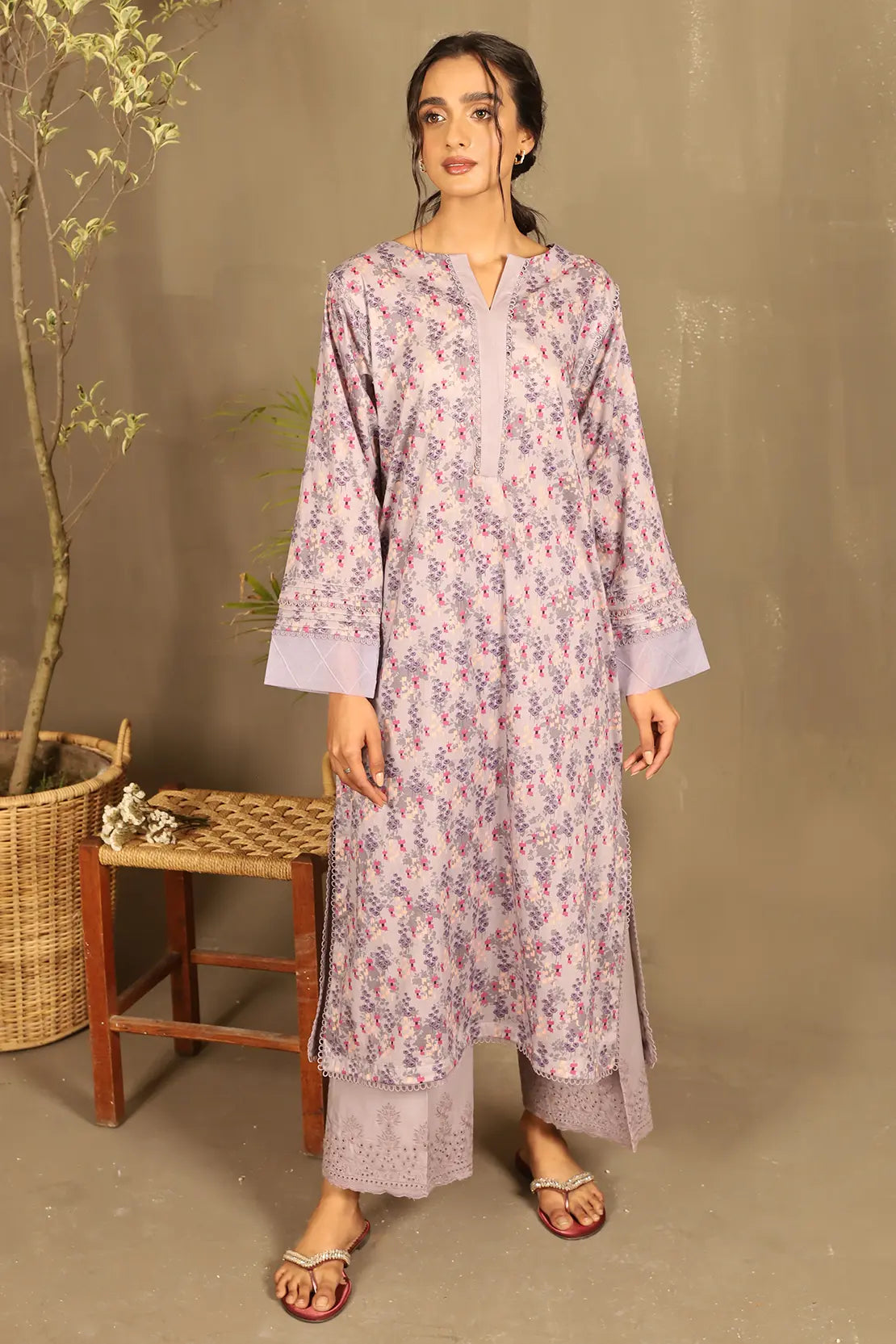 2 Piece - Printed Lawn Shirt with Embroidered Trouser - 7637