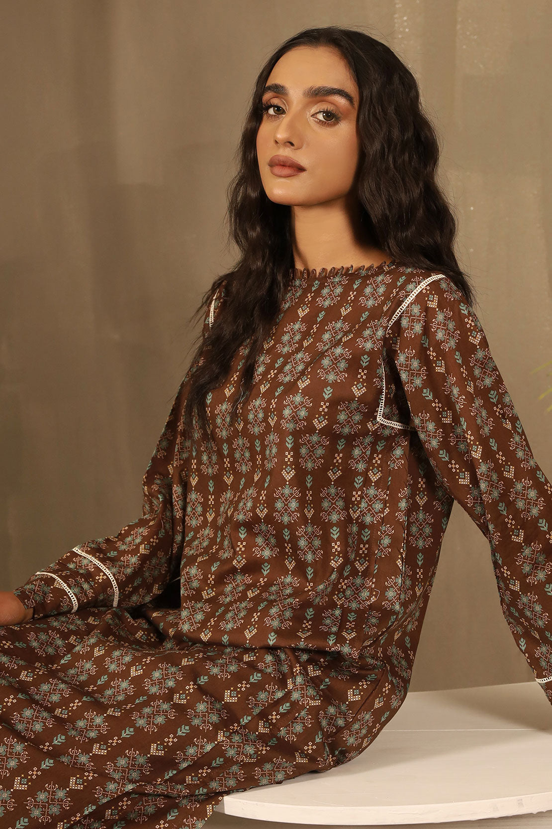 2 Piece - Printed Lawn Shirt with Embroidered Trouser - 7638