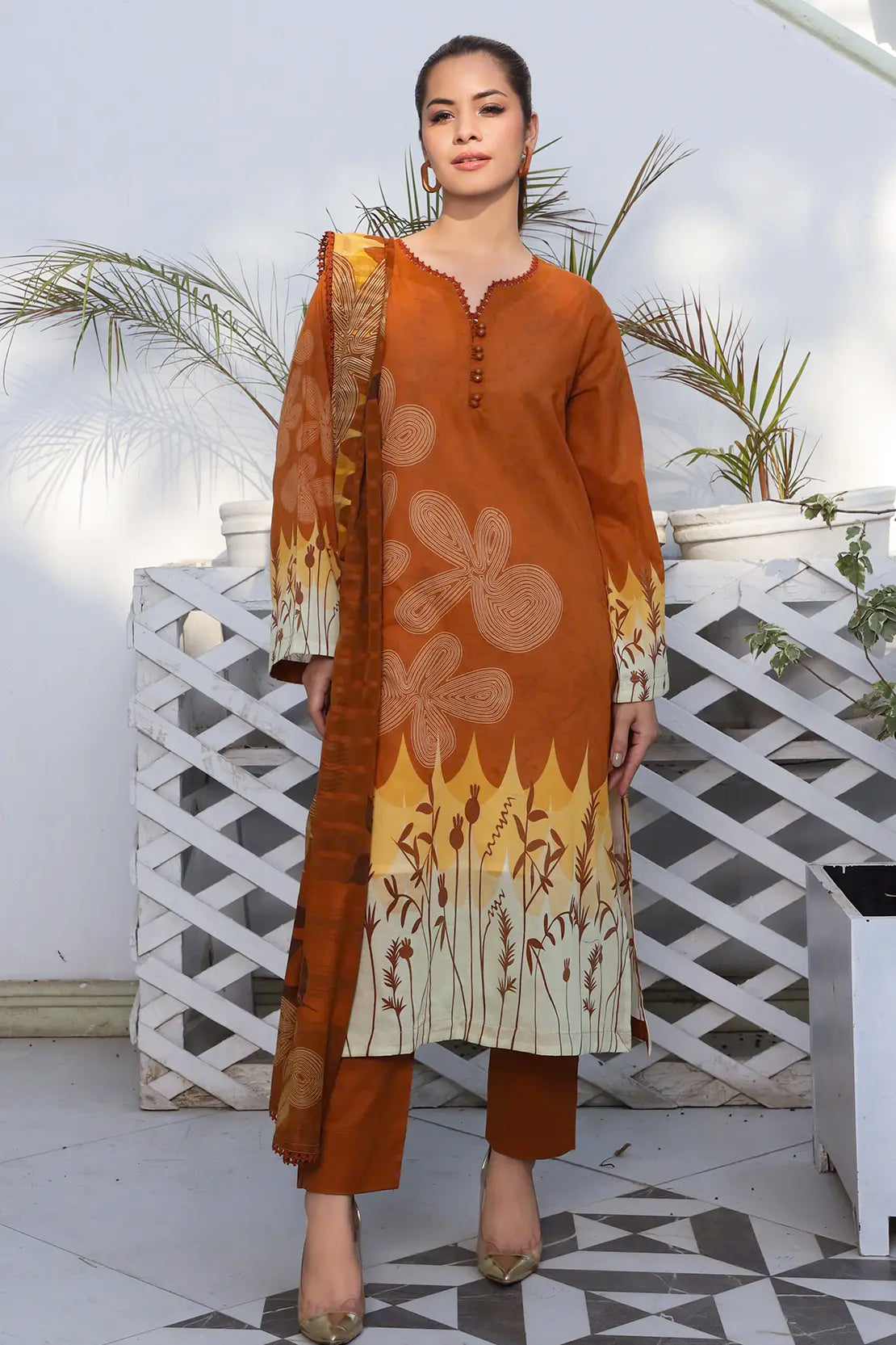 3 Piece - Digitally Printed Lawn - 9087