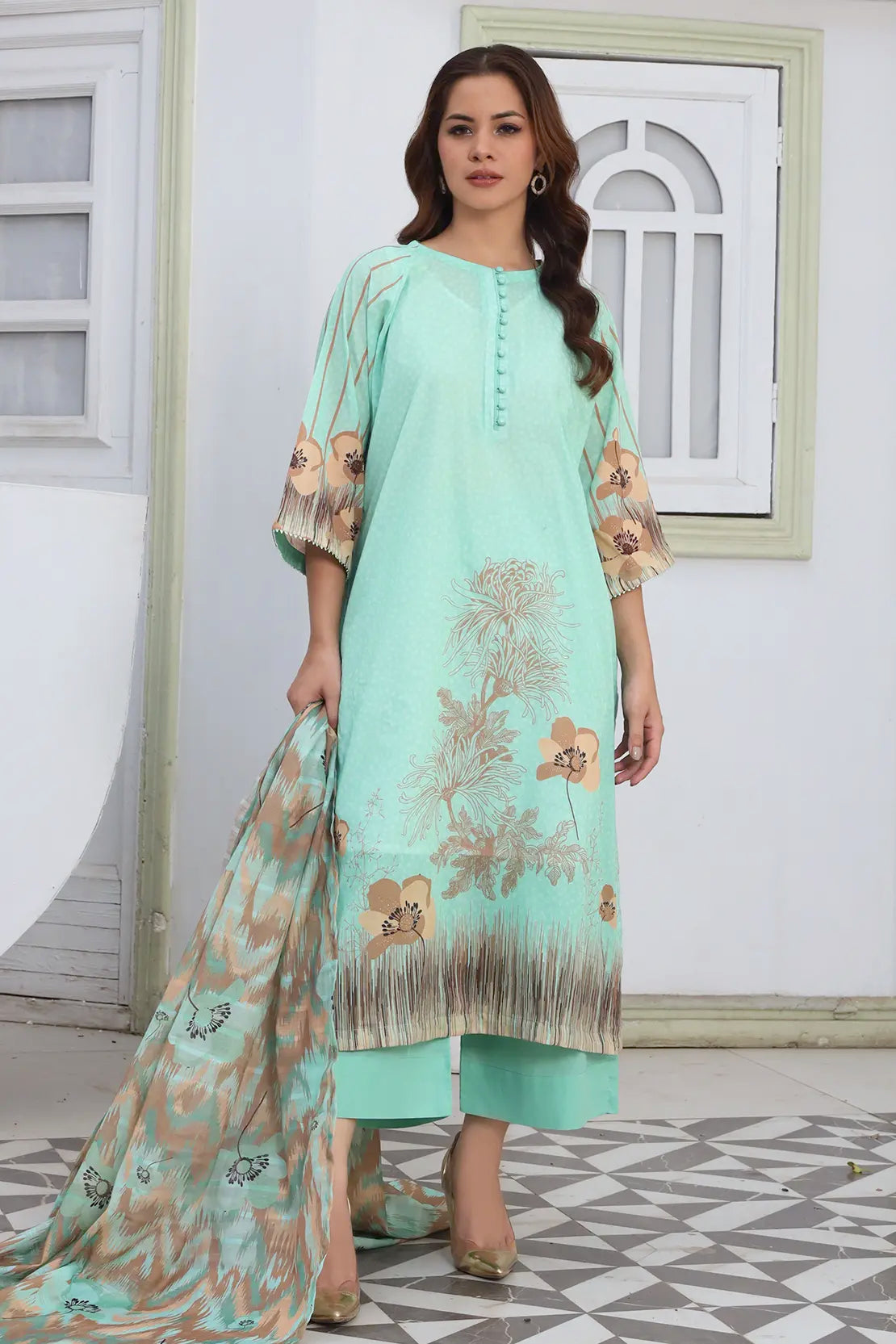 3 Piece - Digitally Printed Lawn - 9088