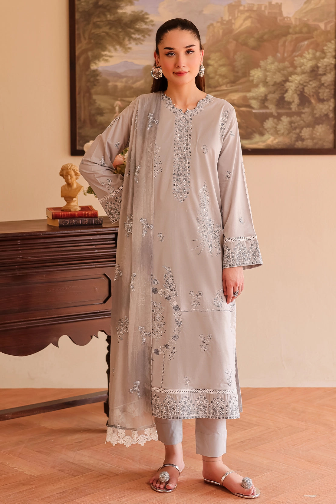 3 Piece - Premium Embroidered Lawn - 505