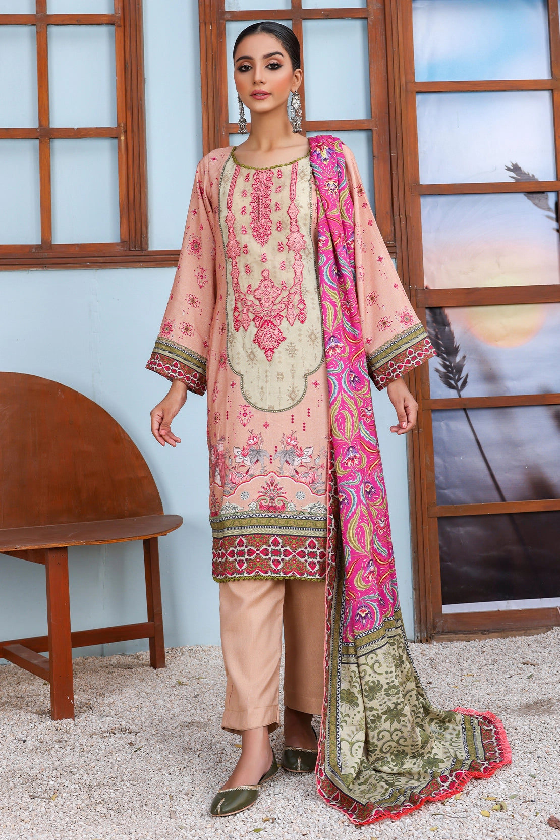 3 PIECE - EMBROIDERED PEACH - 1154
